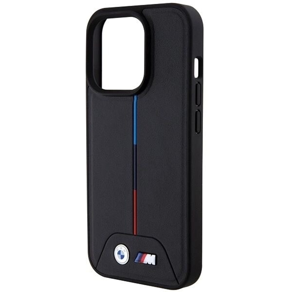 BMW Quilted Tricolor MagSafe beskyttelsesdeksel til iPhone 15 Pro Max - svart