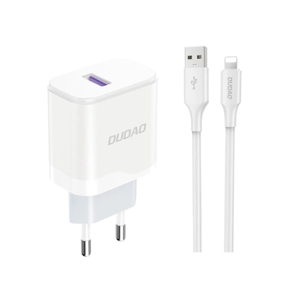 Dudao A20EU USB-A 18W vegglader - hvit + USB-A - Lightning-kabel