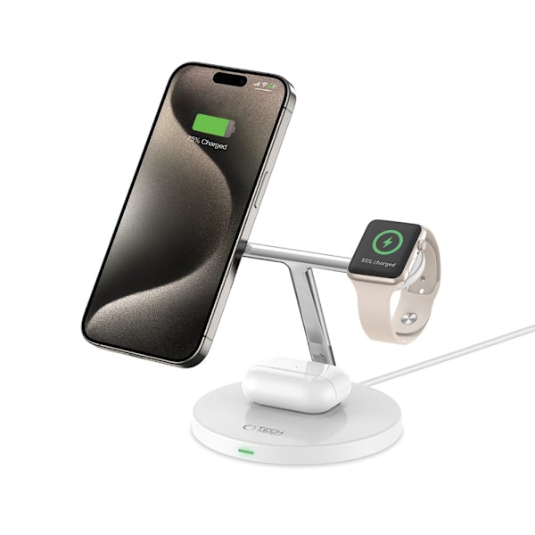 TECH-PROTECT QI15W-A35 3IN1 MAGNETISK MAGSAFE TRÅDLØS LADER HVITT