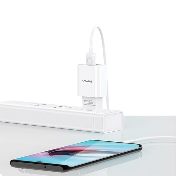 USAMS Lad. nätverk. 1xUSB T21 micro USB vit/vit 2.1A snabbladdning T21OCMC01