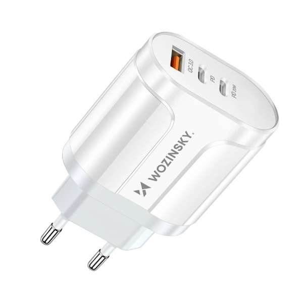 Wozinsky WWCUCW 60W väggladdare 2x USB-C 1xUSB-A QC - vit