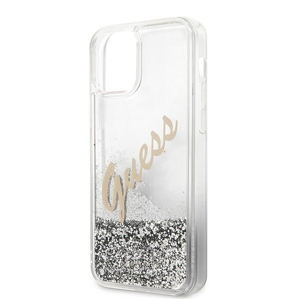 Guess GUHCP12LGLVSSI iPhone 12 Pro Max 6.7 sølv/sølv hardt deksel Glitter Vintage Script