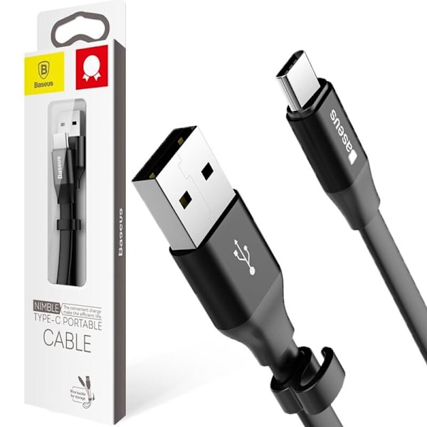 Baseus Nimble flatkabel USB / USB-C-kabel med holder 2A 0,23M svart (CATMBJ-01)