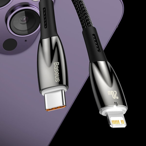 Baseus Glimmer serie hurtigladekabel USB-C - Lightning 480Mb/s PD 20W 1m hvit