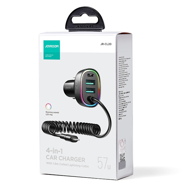 Joyroom hurtiglader 4 i 1 PD, QC3.0, AFC, FCP med Lightning-kabel 1,6m 57W svart (JR-CL20)