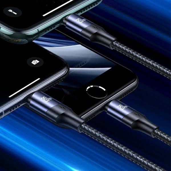 USAMS-kabel U71 USB-C till Lightning 2m 20W PD Snabbladdning svart/svart SJ522USB01 (US-SJ522)