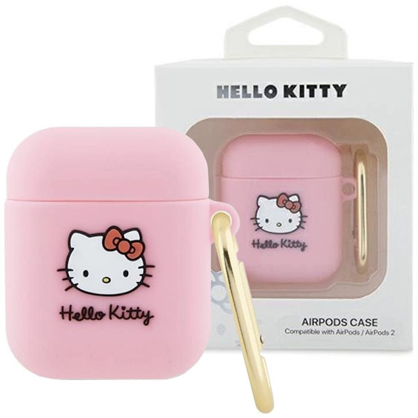 Hello Kitty Silikon 3D Kitty Head Case for AirPods 1/2 - Rosa