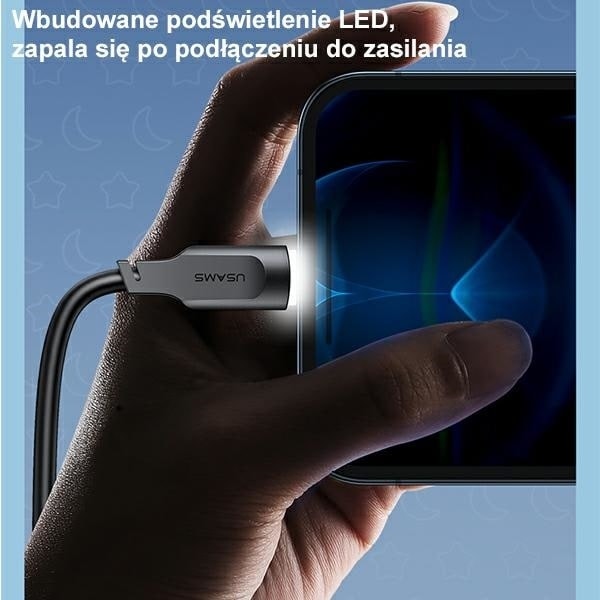 USAMS Lightning-kabel 2,4A 1,2m snabbladdning Lithe-serien svart/svart SJ565USB01(US-SJ565)