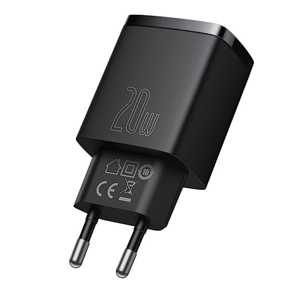 Baseus Kompakt rask USB / USB Type C-lader 20W 3A Power Delivery Quick Charge 3.0 svart (CCXJ-B01)