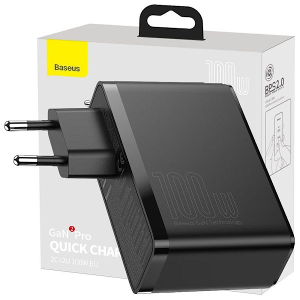 Baseus GaN2 Pro hurtiglader 100 W USB / USB Type C Quick Charge 4+ Strømforsyning svart (CCGAN2P-L01) Svart
