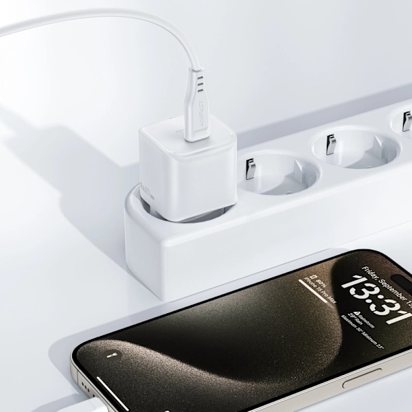 Acefast A73 Mini PD 20W GaN vegglader + USB-C kabel - hvit