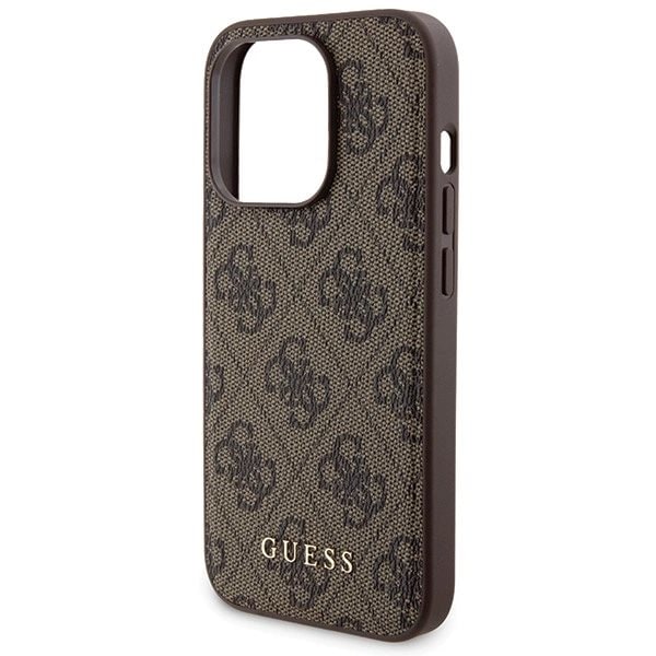 Guess 4G Metal Logo-dekselsett for iPhone 15 Pro Max + 5000mAh MagSafe powerbank - brun