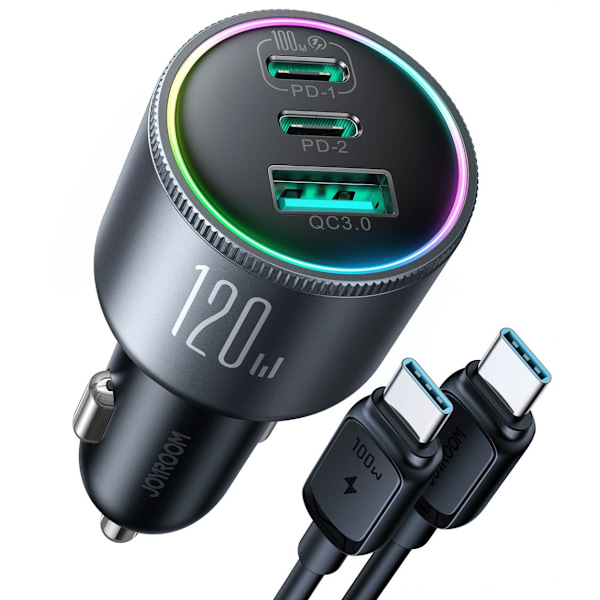 Joyroom JR-CCN07 billader 120W 2xUSB-C USB-A + USB-C kabel 100W - mørkegrå