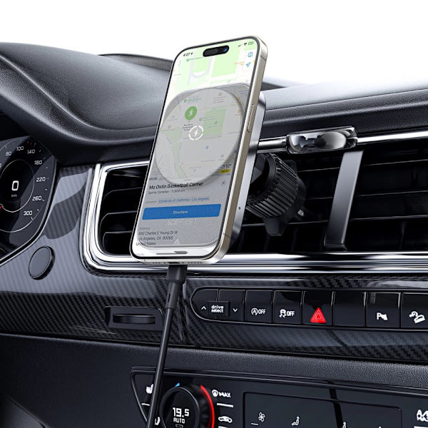 ACEFAST BILHOLDER MED INDUKTIV OPLADER/QI+USB KABEL USB-C SORT