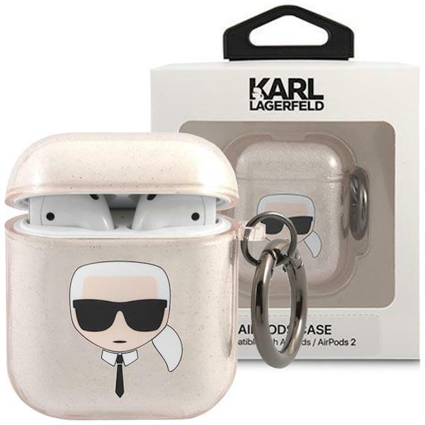 KARL LAGERFELD GLITTER KARL'S HEAD ETUI TIL AIRPODS 1/2 - GULD
