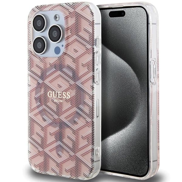 Guess IML GCube MagSafe-deksel til iPhone 15 Pro - rosa