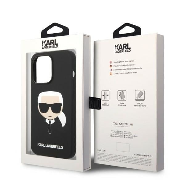 Karl Lagerfeld KLHMP14XSLKHBK iPhone 14 Pro Max 6.7 hardt deksel svart/svart Silikon Karl`s Head Magsafe