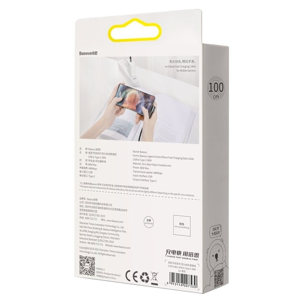 Baseus Legendarisk vinklet gamingkabel USB - USB Type C 66W 1m svart (CATCS-B01)