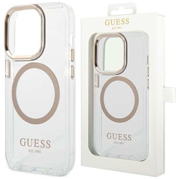 Guess GUHMP14LHTRMD deksel til iPhone 14 Pro - gull Metal Outline Magsafe