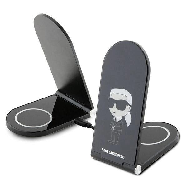 Karl Lagerfeld Ikonik MagSafe 15W induktiv lader, sammenleggbar 2-i-1 - svart