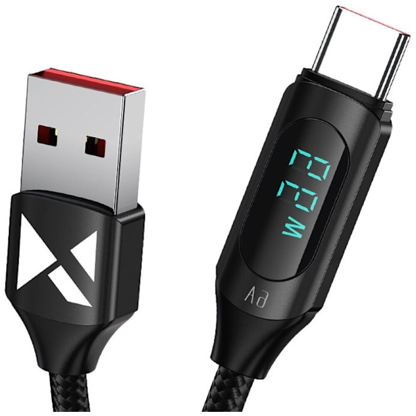 Wozinsky WUACC2 USB A - USB C kabel med display 66W 6A 2m - svart