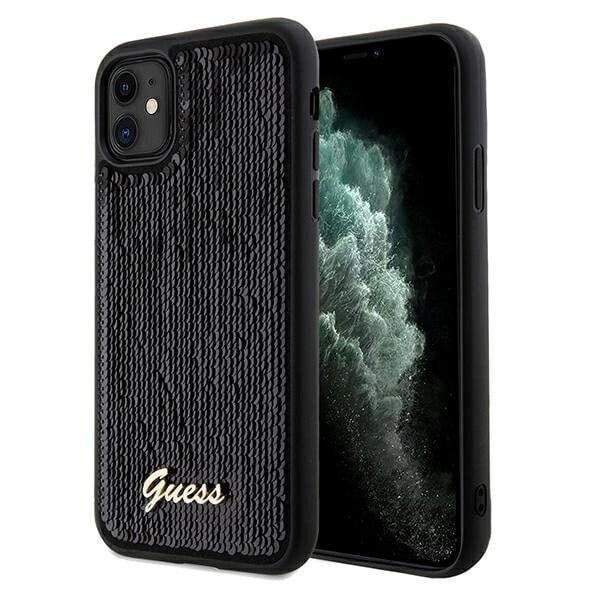 Guess Sequin Script metalldeksel til iPhone 11 / Xr - Svart