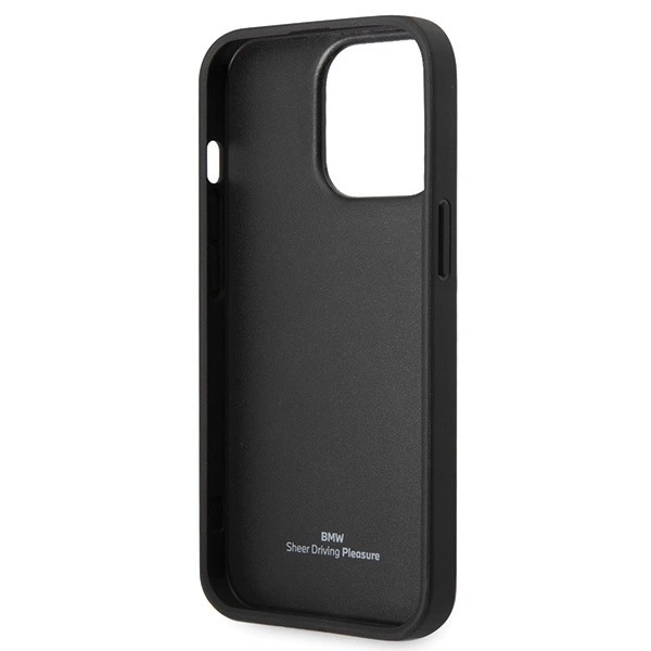 BMW LÆDER DIAMOND PATTERN COVER TIL IPHONE 14 PRO - SORT