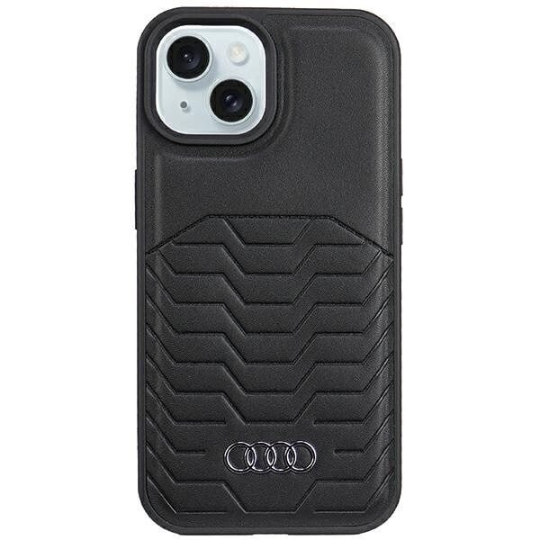 AUDI SYNTETISK LÆDER TASKE MED MAGSAFE TIL IPHONE 15/14/13 - SORT