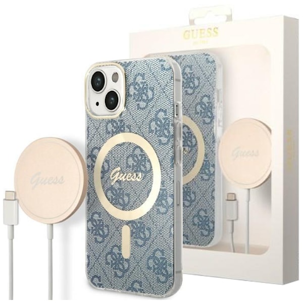 Guess sett MagSafe lader + veske iPhone 14 6.1 blå 4G Print (GUBPP14SH4EACSB)