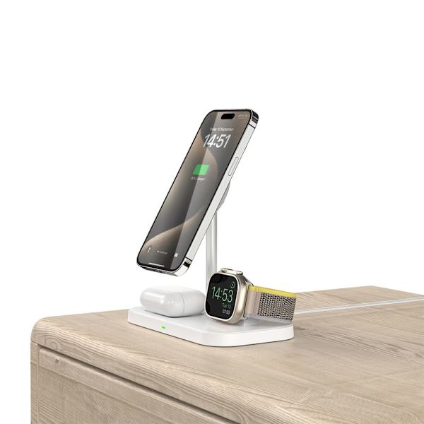 TECH-PROTECT QI15W-A22 3IN1 MAGNETISK MAGSAFE TRÅDLØS LADER HVITT