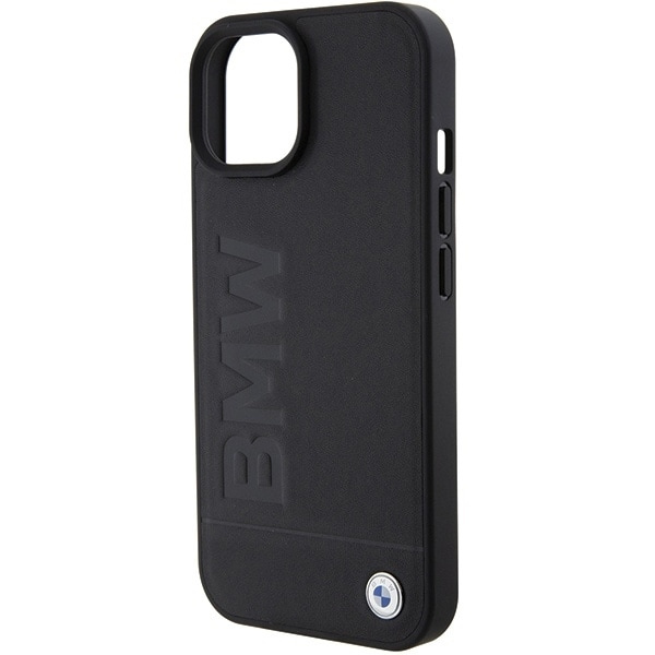 BMW Leather Hot Stamp-deksel til iPhone 15 - svart