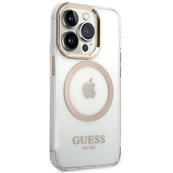 Guess GUHMP14XHTRMD iPhone 14 Pro Max 6.7 gull/gull hardt deksel Metal Outline Magsafe