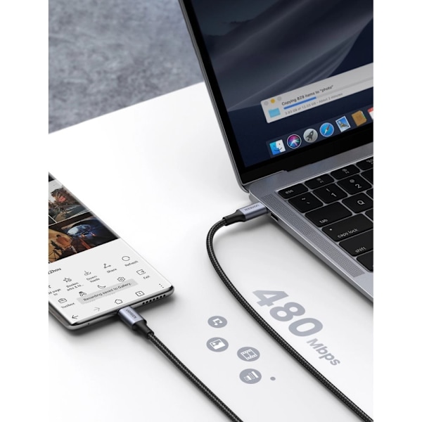 Ugreen US316 USB-C / USB-C-kabel 480 Mb/s 5A 0,5 m - grå