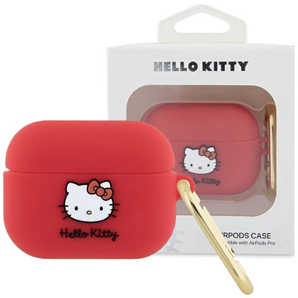 HELLO KITTY SILIKONE 3D KITTY HEAD TASKE TIL AIRPODS PRO - FUCHSIA