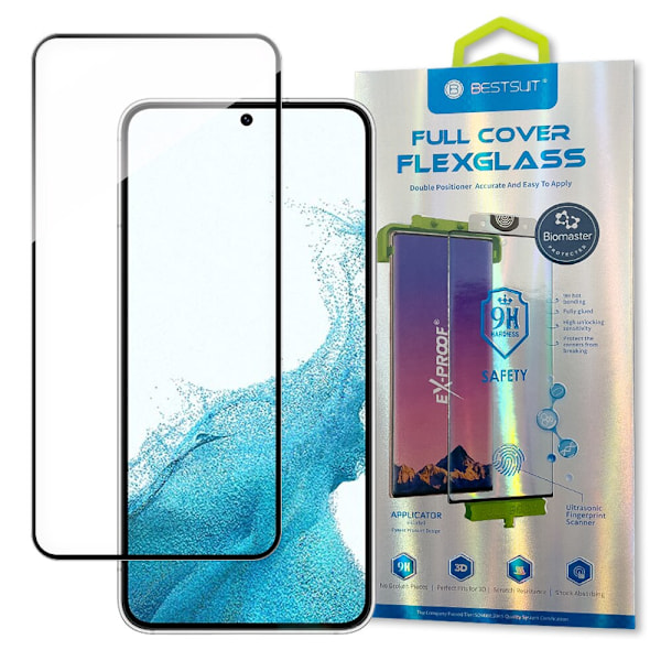 Bestsuit 3D Edge Nano Flexi Glass Glass Film Fullskjerm Herdet glass med ramme for Samsung Galaxy S22 Transparent