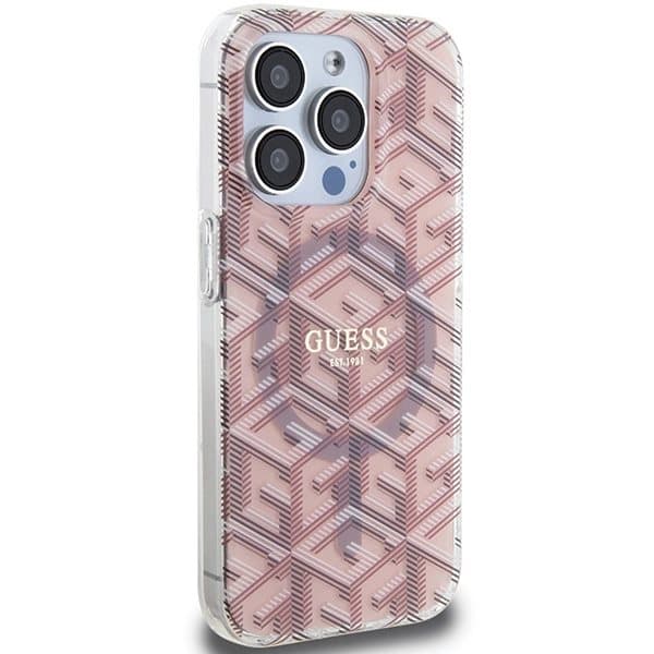 Guess IML GCube MagSafe-deksel til iPhone 15 Pro - rosa