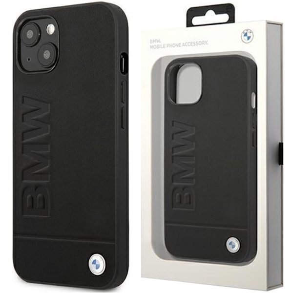 BMW LÆDER STEMPEL ETUI TIL IPHONE 14 PLUS - SORT