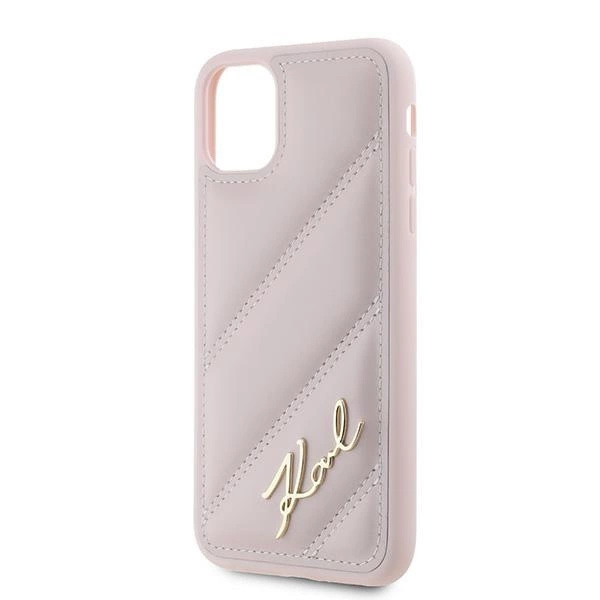 KARL LAGERFELD DIAGONAL QUILTED SCRIPT COVER TIL IPHONE 11 / XR - PINK