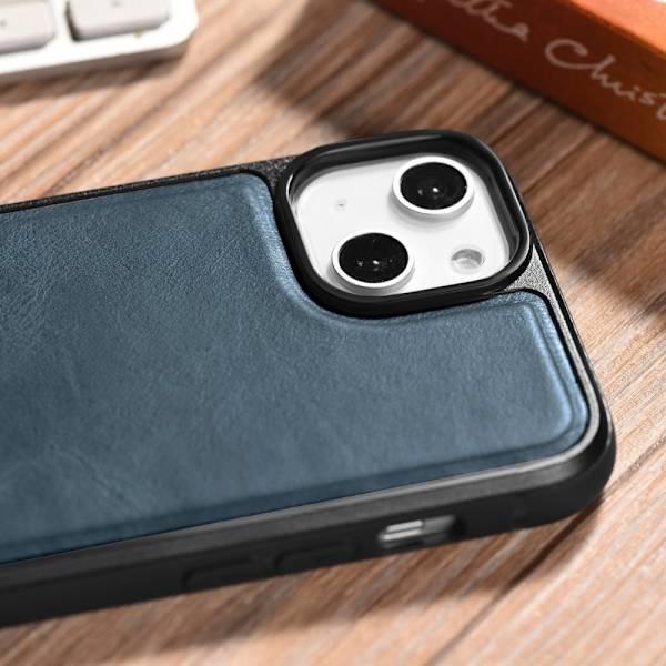 ICARER CASE LÆDERCASE MED MAGSAFE TIL IPHONE 14 PLUS BLÅ