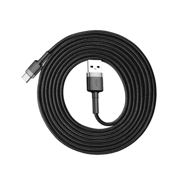 Baseus Cafule-kabel slitesterk nylonkabel USB / USB-C QC3.0 2A 2M svart-grå (CATKLF-CG1)