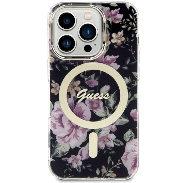 Guess GUHMP14LHCFWSK deksel til iPhone 14 Pro - svart Flower MagSafe