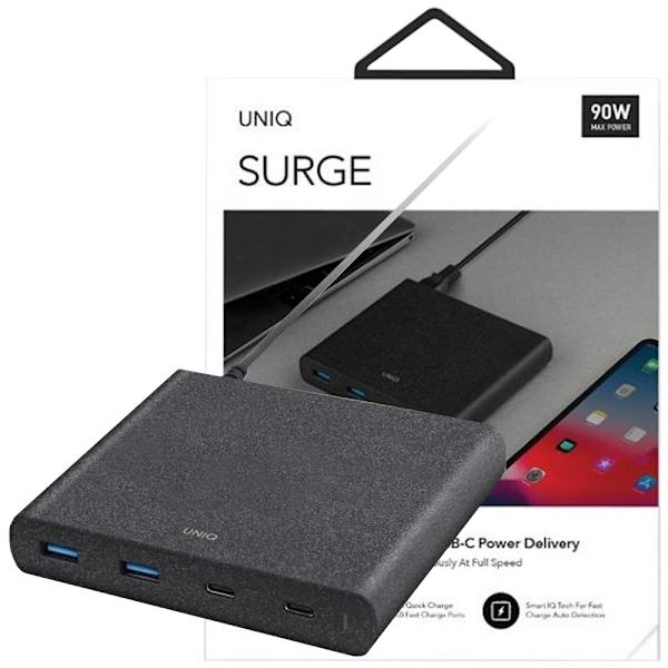 HUB Uniq Surge LITHOS Collective 90W 2xUSB-A QC 3.0 / 2xUSB-C PD 3.0 - svart