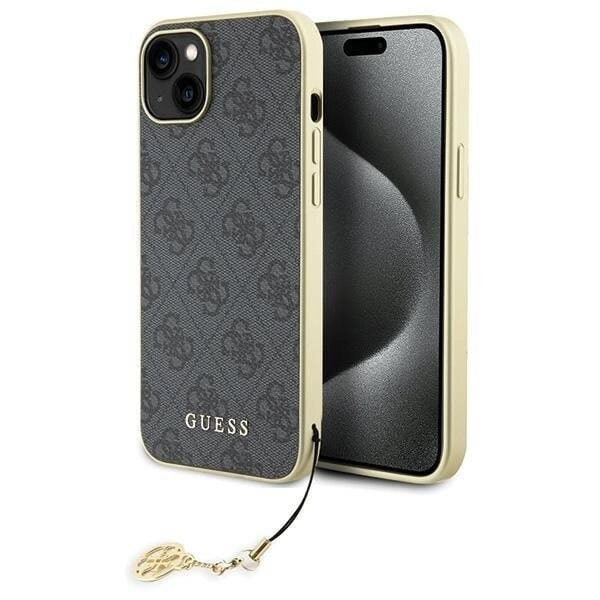 Guess 4G Charms Collection-deksel til iPhone 15 Plus - grå