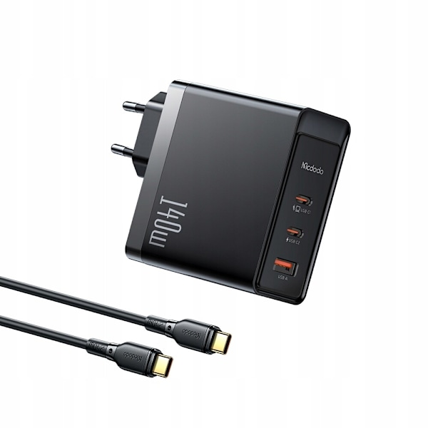 USB-C-laddare, GaN, 140W + USB-C-kabel 240W, 2M, McDodo