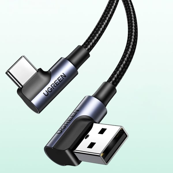 Ugrønn 90° vinklet kabel USB C - USB 2.0 480 Mb/s 3A 3m svart (US176)