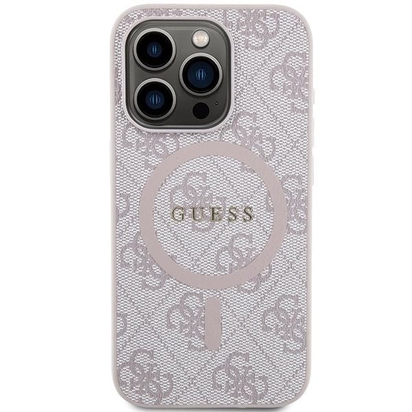 Guess 4G Collection Leather Metal Logo MagSafe-deksel til iPhone 15 Pro - Rosa