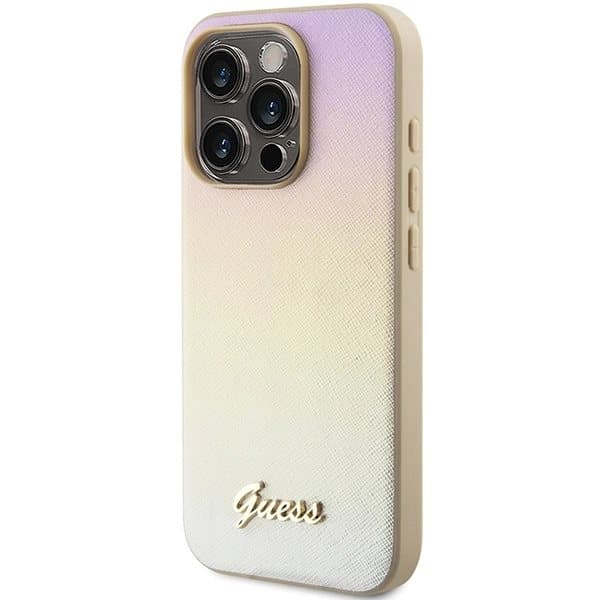 Guess Saffiano Iridescent Script-deksel til iPhone 15 Pro Max - Gull