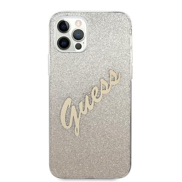 Guess GUHCP12LPCUGLSGO iPhone 12 Pro Max 6.7 gull/gull hardt deksel Glitter Gradient Script