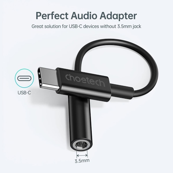 CHOETECH ADAPTER USB-C / DC 3,5MM AUDIO HOLDBAR SORT