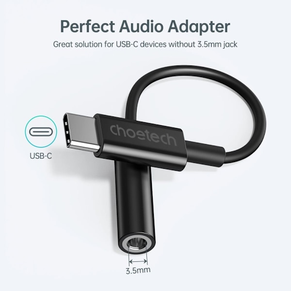 Choetech AUX003 USB-C / DC 3,5 mm lydadapter - svart